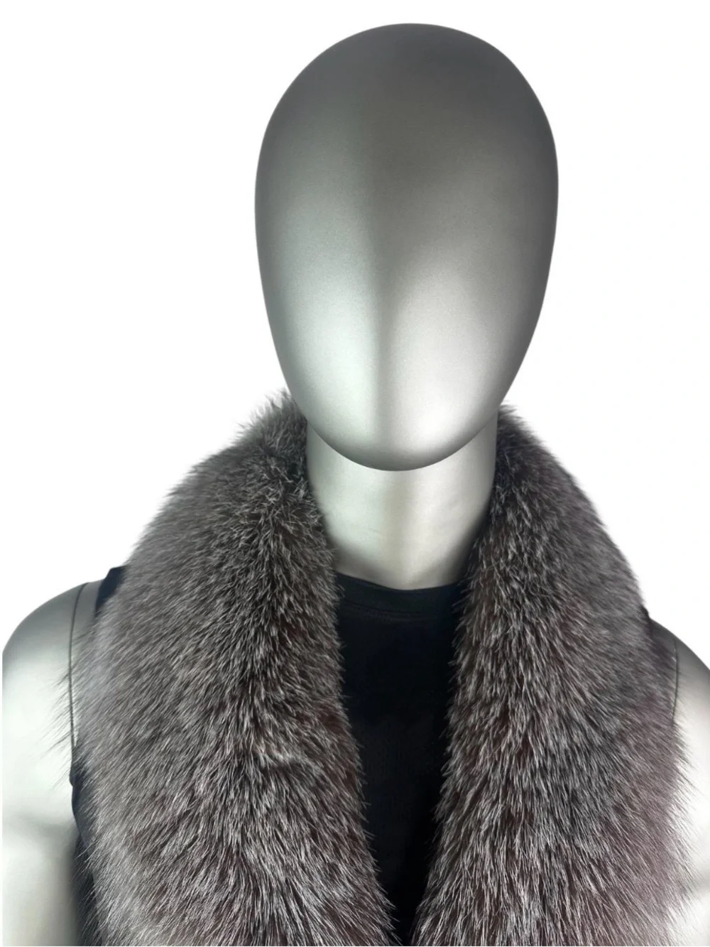 Mens SILVER-INDIGO FOX Collar, 36” L, Certified Vintage Fur